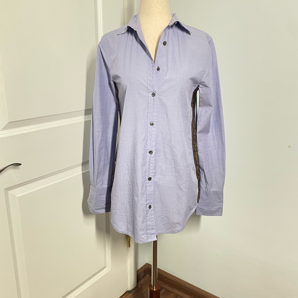 J Crew Classic Blue Button Down Shirt Side Sequins size 00 - Picture 5 of 10